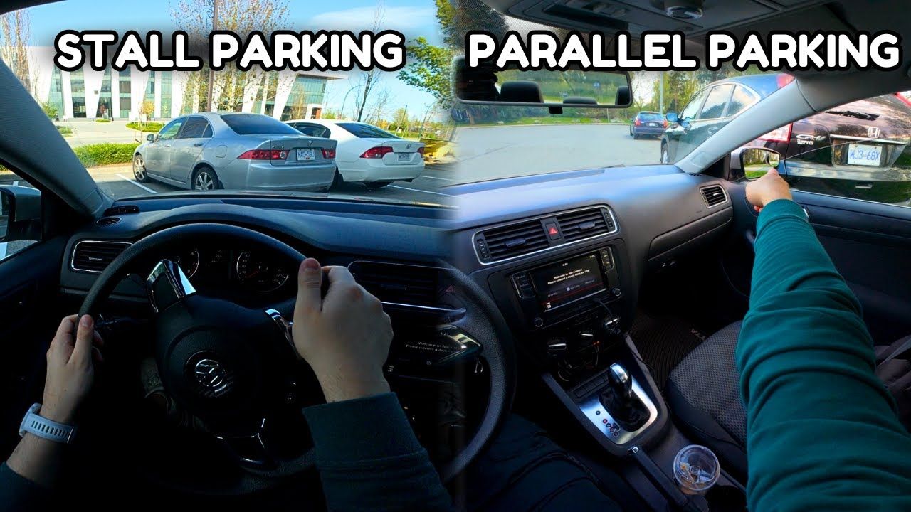 POV view of a car reversing into a parallel parking spot