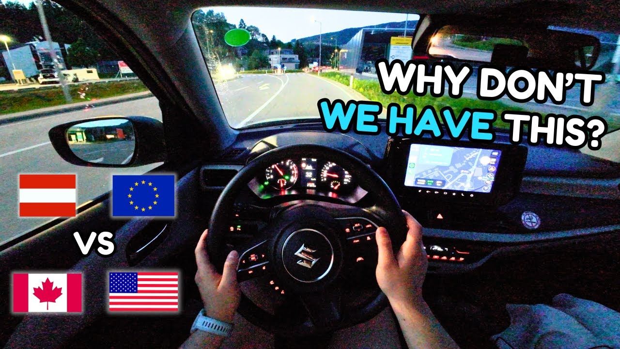 POV from a manual hatchback driving on an Austrian highway